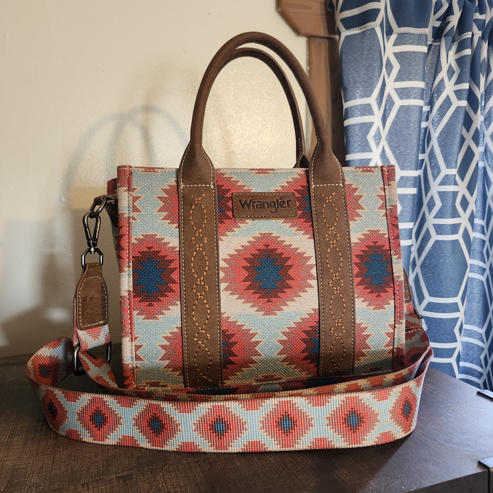 Wrangler Women's Tote Bag with Aztec Design - Brown and Blue